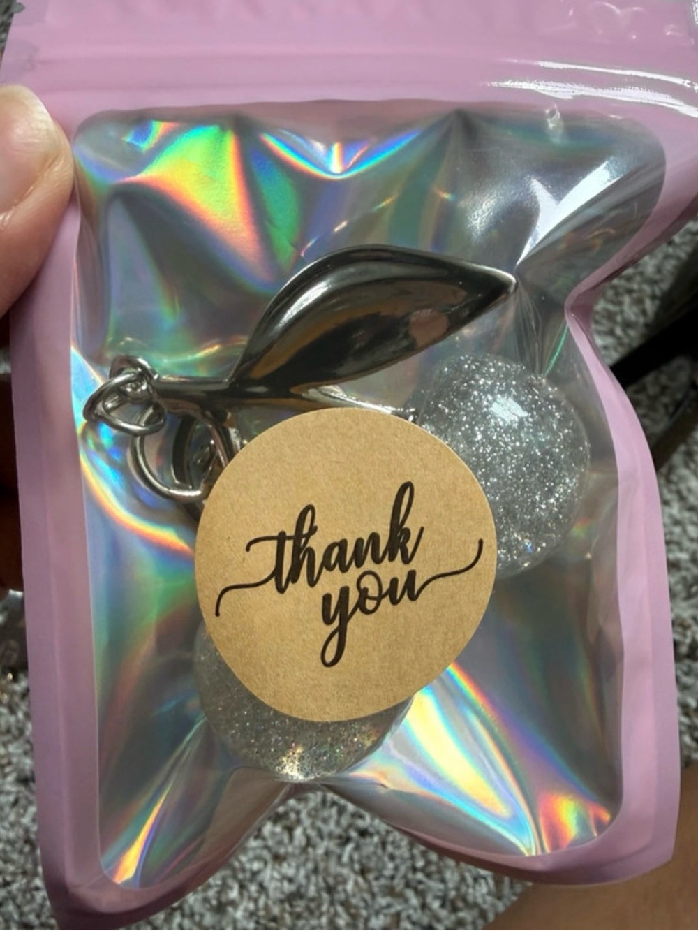 Sparkling Cherry Keychain Bag Charm - Silver Glitter - Picture 5 of 5